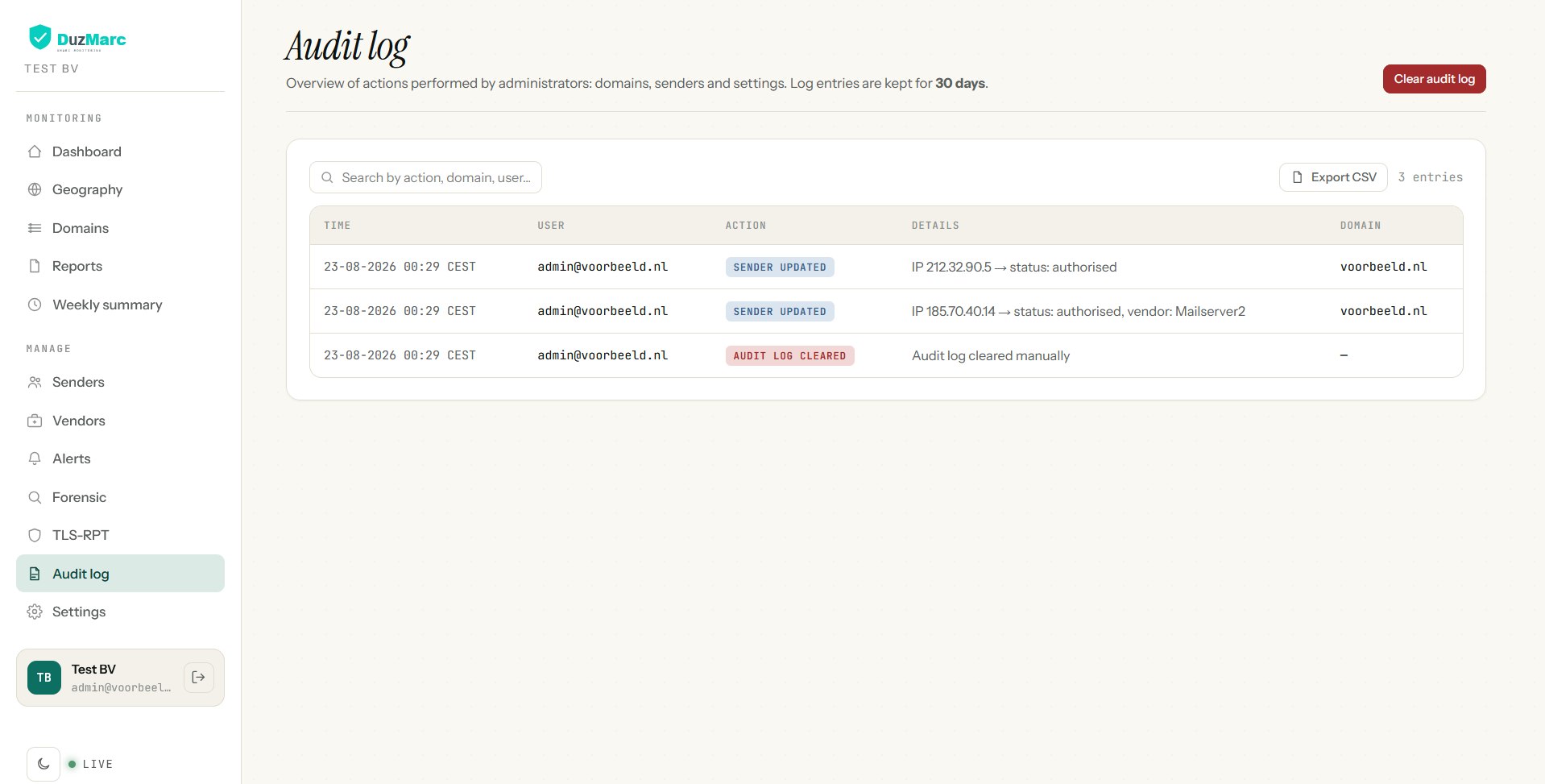 Audit log